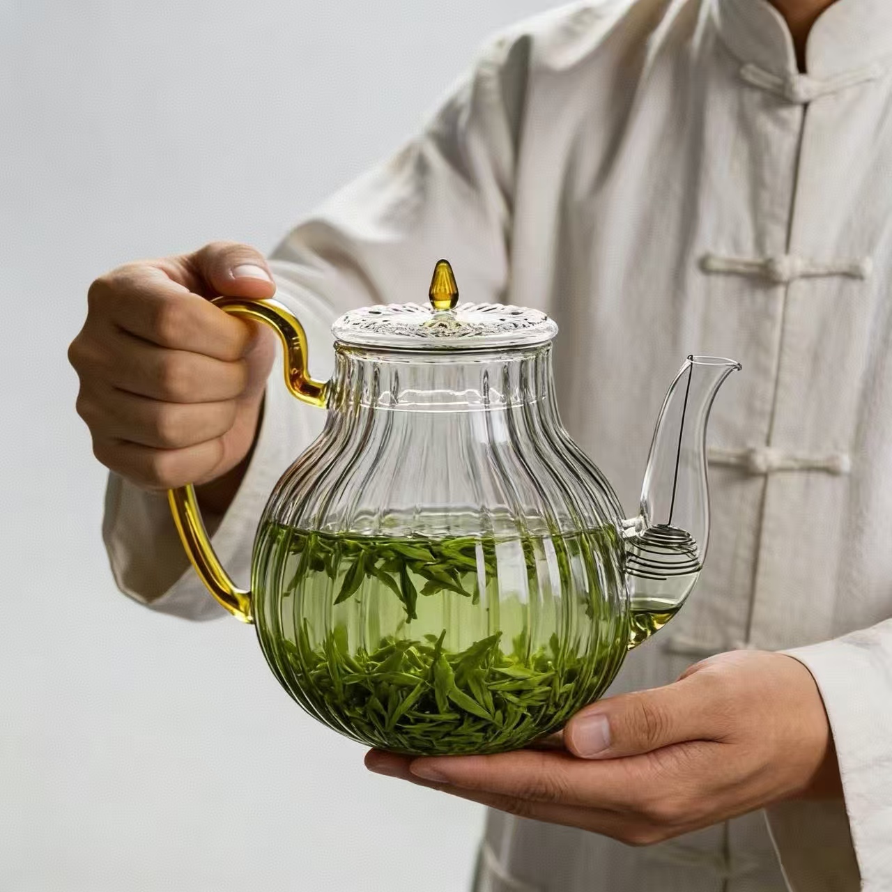 Nettle Leaf Tea - 700 ml Çizgili Cam Demlik, Filtreli,